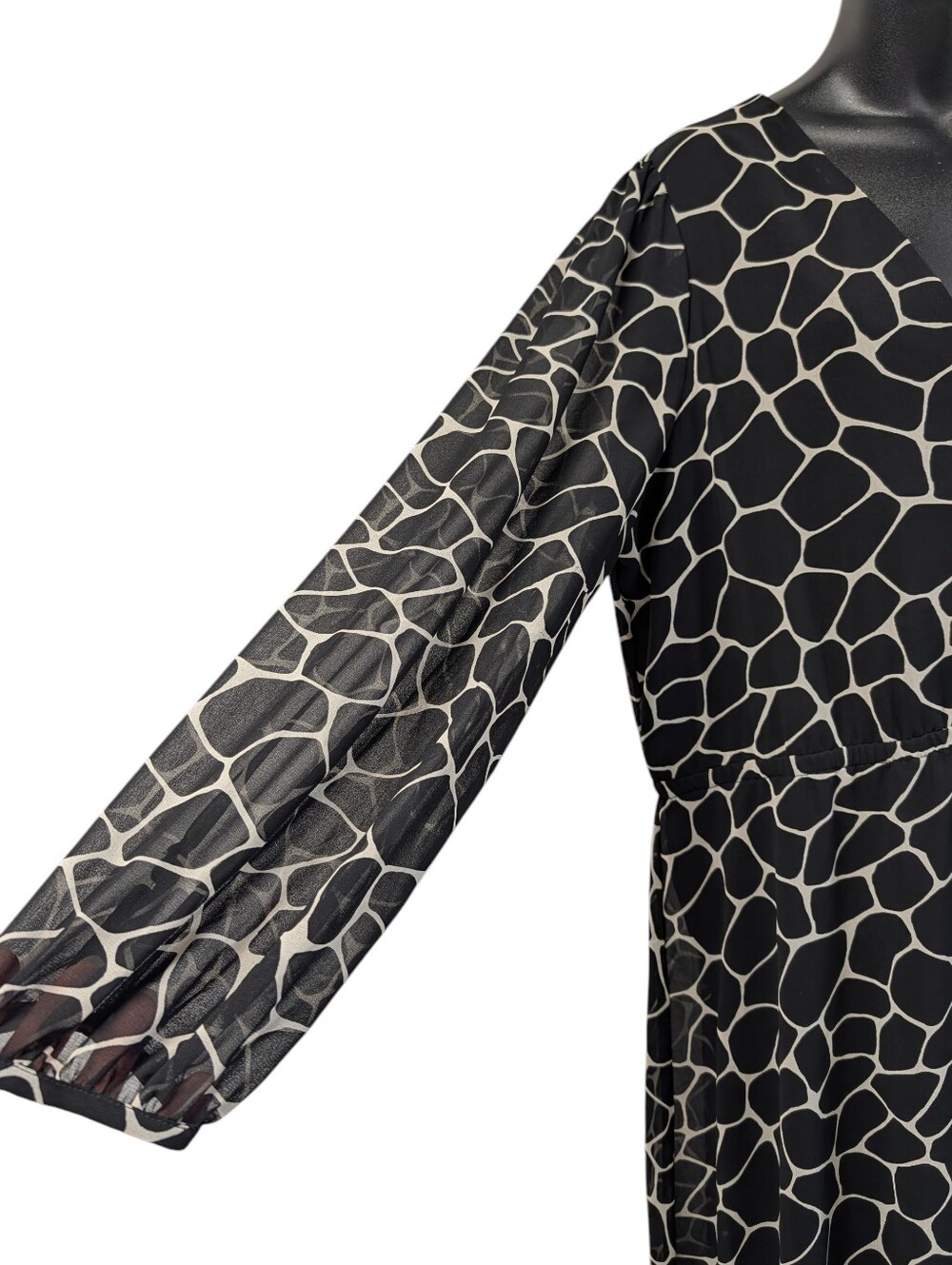 Banana Republic Black Cream Giraffe Print Tiered Long Sleeve Midi Dress NWT XL - Picture 4 of 9